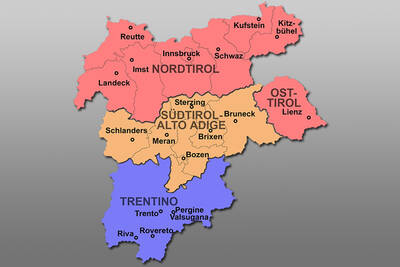 Karte von Tirol-Südtirol-Trentino